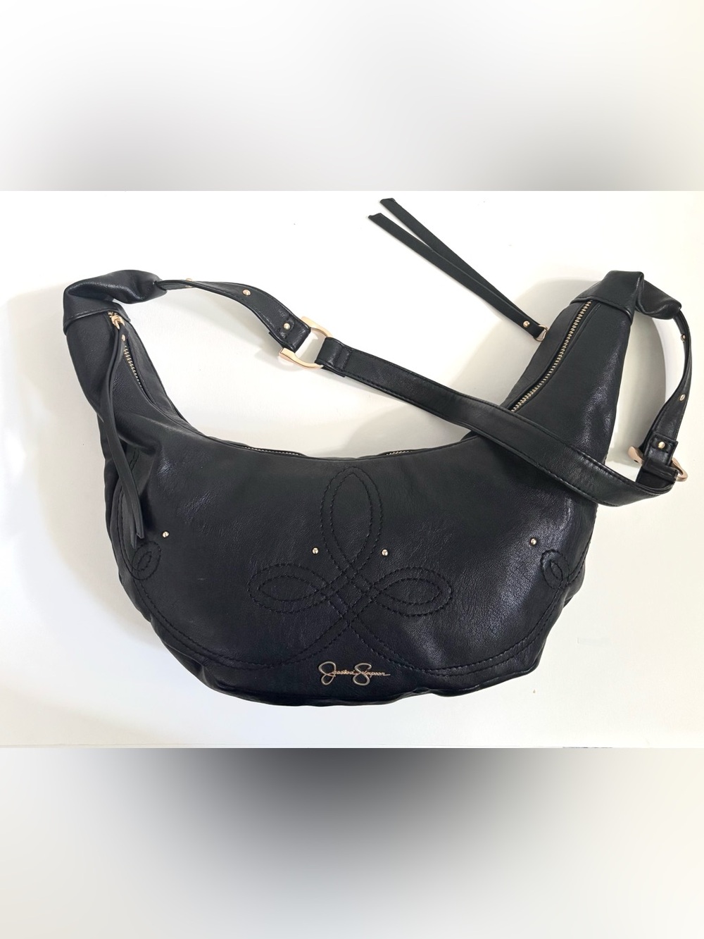 Black Vegan Leather Western Hobo Shoulder Bag by Jessica Simpson NWOT